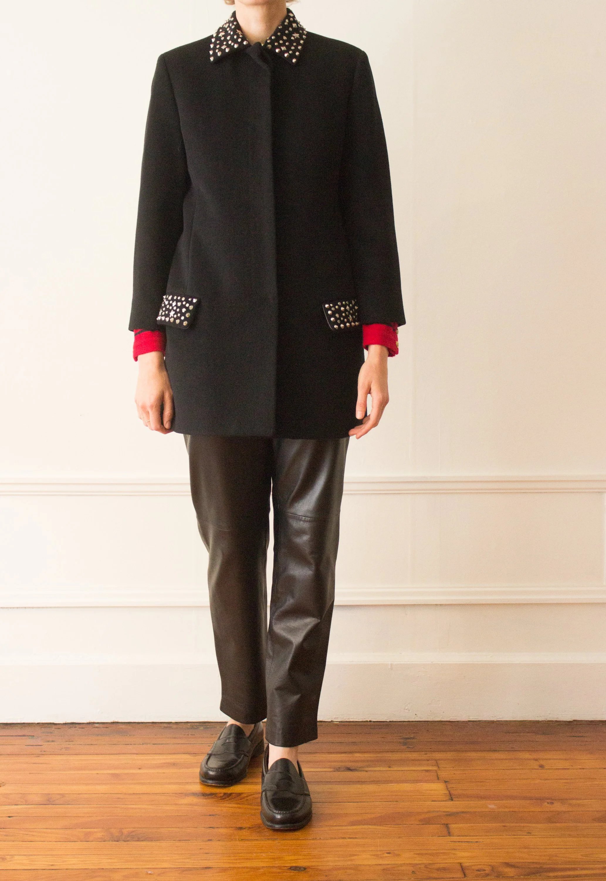 1990s Gianni Versace Cashmere Coat with Logo Stud Trim — Wayward